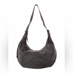 Elizabeth and James Gray Suede Crescent Hobo Bag
